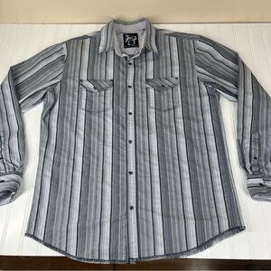 Age Of Wisdom Western Shirt Mens Large Pearl Snap Striped Long Sleeve Po…